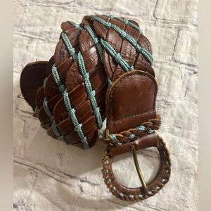 HOLLISTER 100% GENUINE LEATHER BROWN & BLUE WOVEN BRAIDED COVER BUCKLE BELT M/L